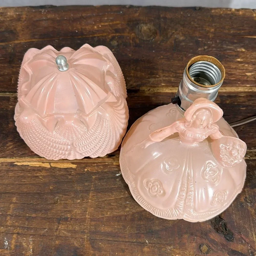RARE - Vintage 1940’s L.E. Smith Art Deco SOUTHERN BELLE Lamp 9” Pink Glass - Picture 5 of 6